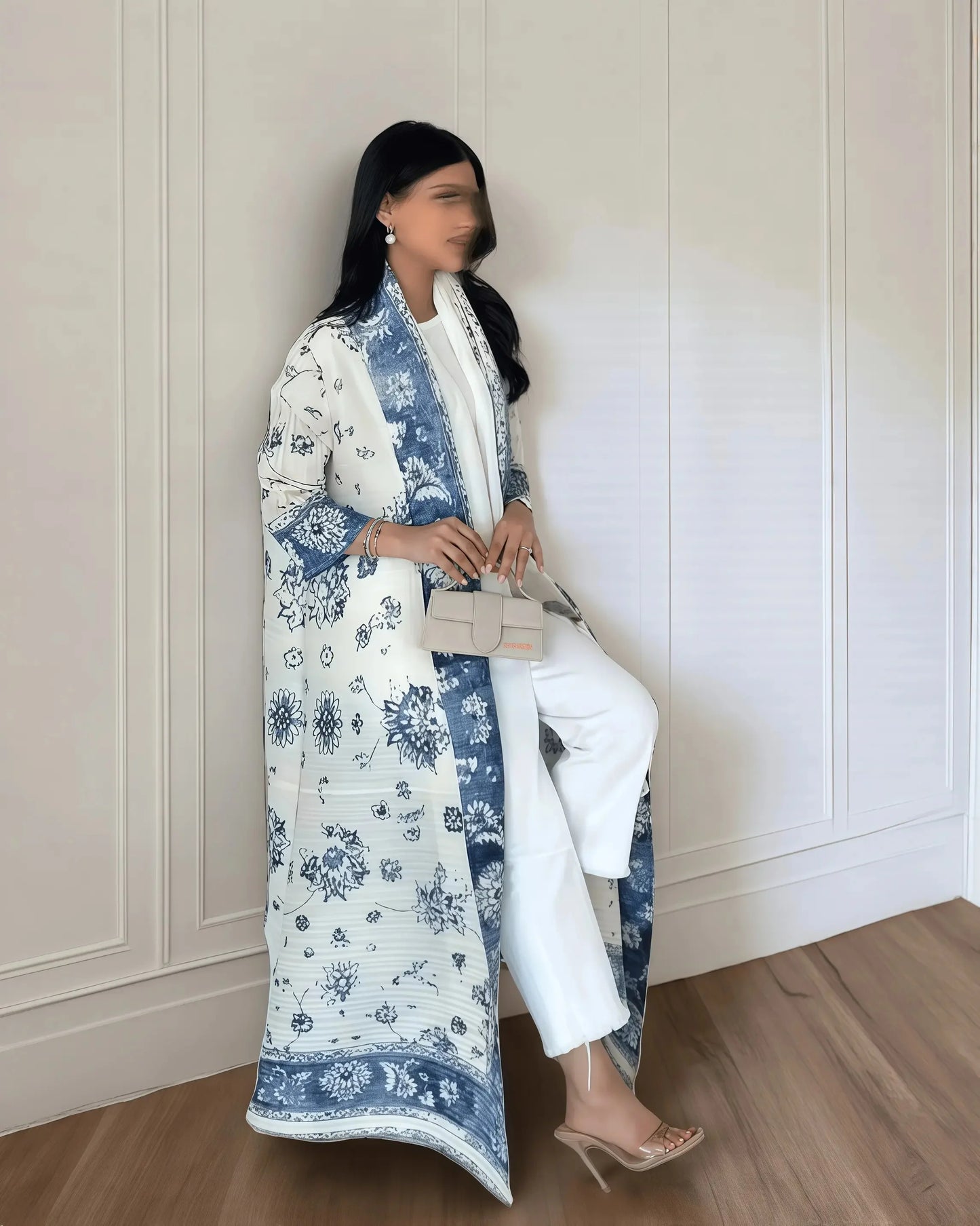 Abaya Miyake élégante à imprimé vintage, ouverte sur le devant, kimono long .