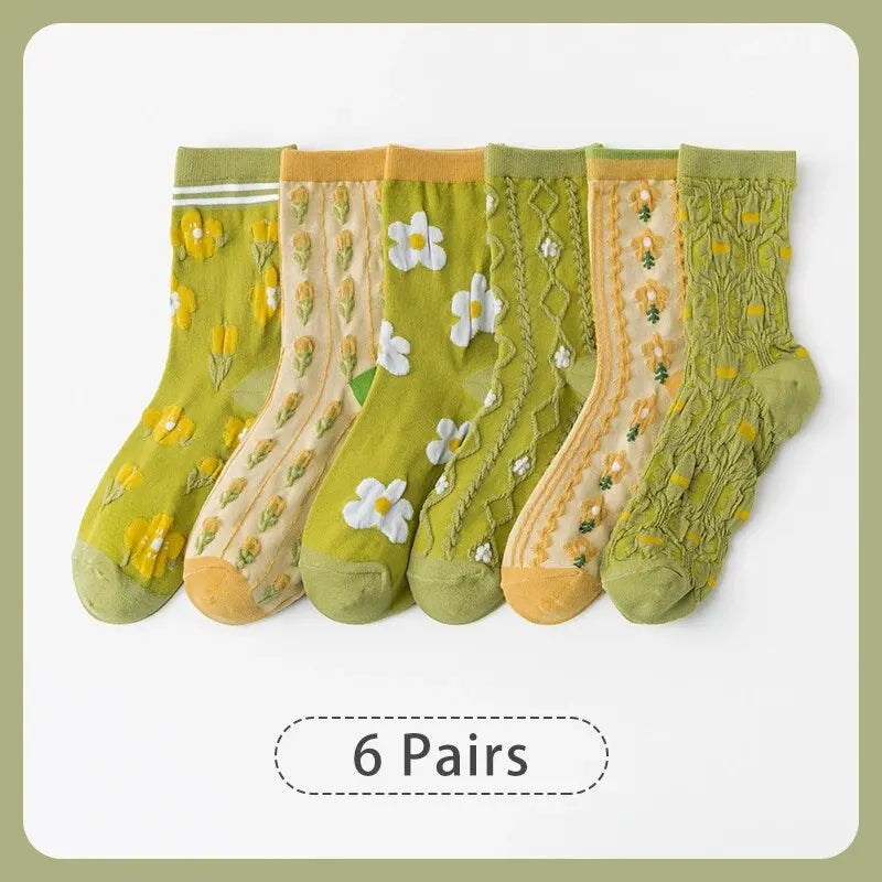 6 paires de printemps été femmes est moyen chaussettes tuyau kaki. doux et confortable