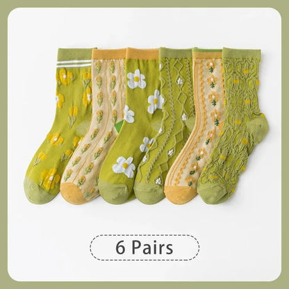 6 paires de printemps été femmes est moyen chaussettes tuyau kaki. doux et confortable