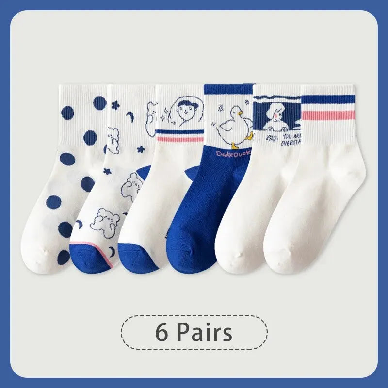 6 paires de printemps été femmes est moyen chaussettes tuyau kaki. doux et confortable