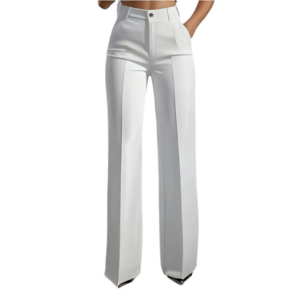 Pantalon blazer minimaliste à taille haute pour femme, coupe droite et fluide.