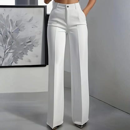 Pantalon blazer minimaliste à taille haute pour femme, coupe droite et fluide.