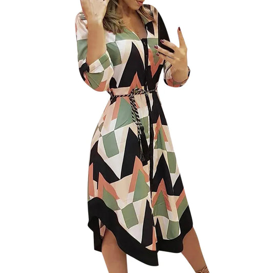 robe longue de tempérament, col rond, jupe trapèze pour femmes