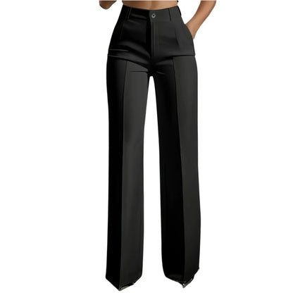 Pantalon blazer minimaliste à taille haute pour femme, coupe droite et fluide.