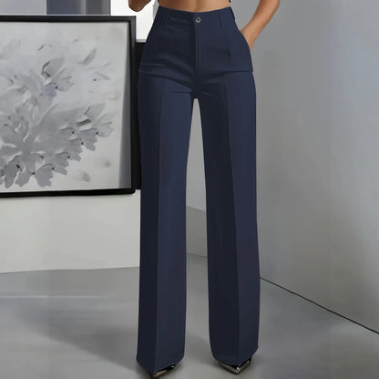 Pantalon blazer minimaliste à taille haute pour femme, coupe droite et fluide.
