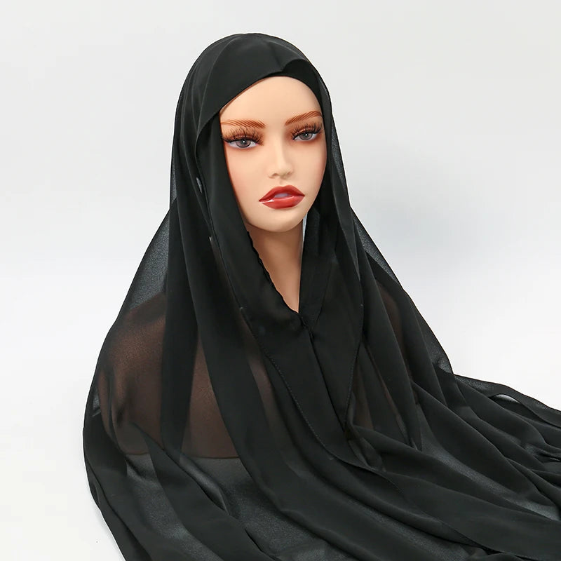 Nouveau hijab instantané en mousseline avec boucle magnétique.