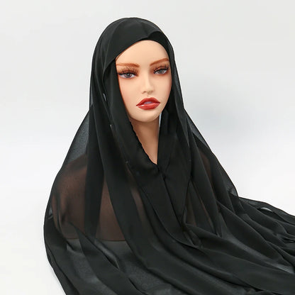 Nouveau hijab instantané en mousseline avec boucle magnétique.