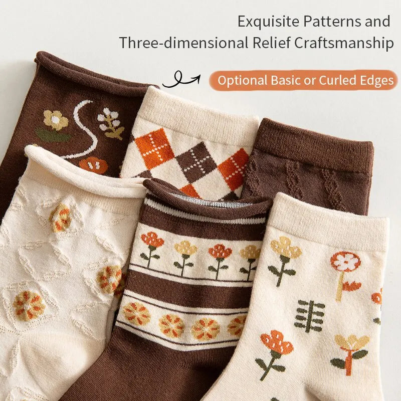 6 paires de printemps été femmes est moyen chaussettes tuyau kaki. doux et confortable