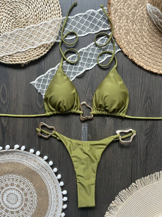 Bikini micro dos nu 2026 pour femme, maillot de bain uni, ensemble bikini string, tenue de plage brésilienne.