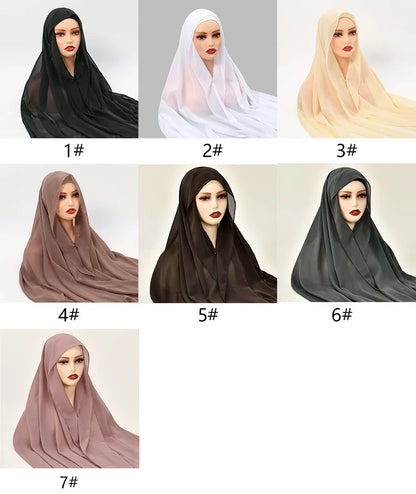 Nouveau hijab instantané en mousseline avec boucle magnétique.