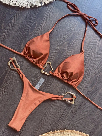 Bikini micro dos nu 2026 pour femme, maillot de bain uni, ensemble bikini string, tenue de plage brésilienne.