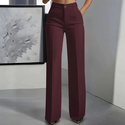 Pantalon blazer minimaliste à taille haute pour femme, coupe droite et fluide.