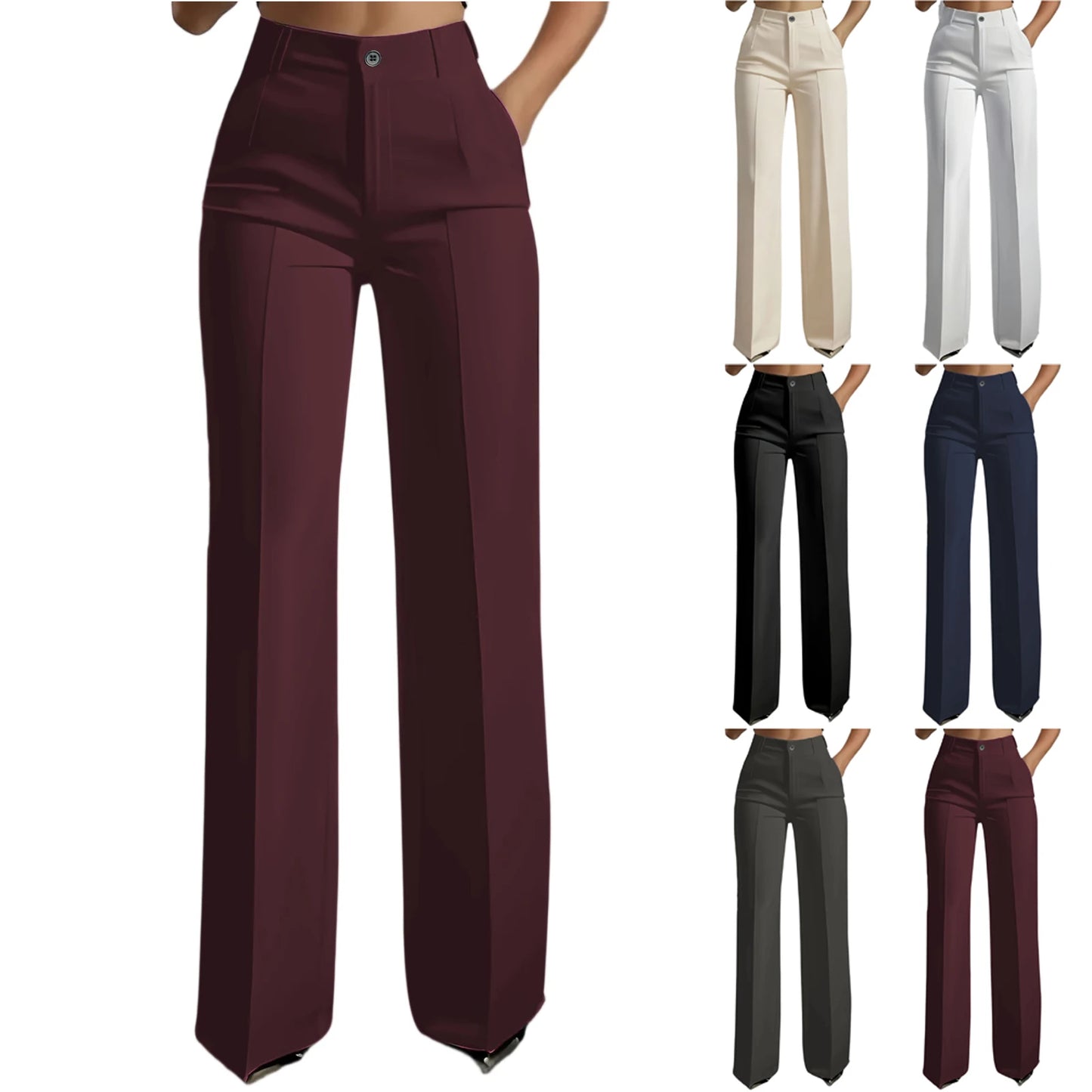 Pantalon blazer minimaliste à taille haute pour femme, coupe droite et fluide.