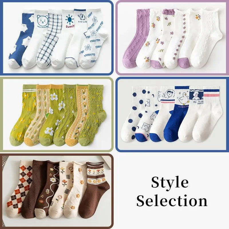 6 paires de printemps été femmes est moyen chaussettes tuyau kaki. doux et confortable