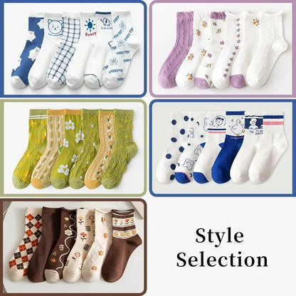 6 paires de printemps été femmes est moyen chaussettes tuyau kaki. doux et confortable