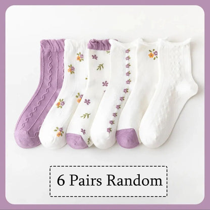 6 paires de printemps été femmes est moyen chaussettes tuyau kaki. doux et confortable