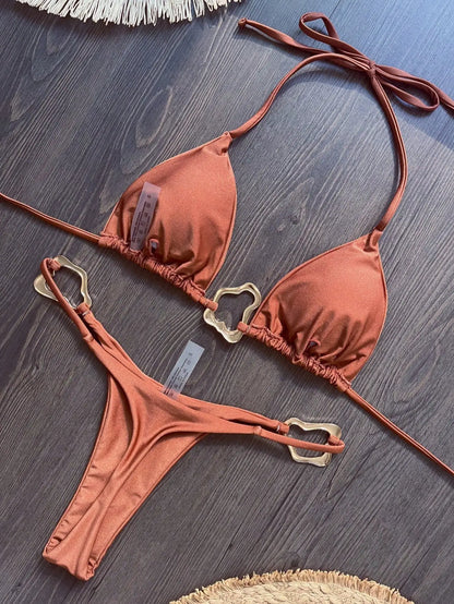 Bikini micro dos nu 2026 pour femme, maillot de bain uni, ensemble bikini string, tenue de plage brésilienne.