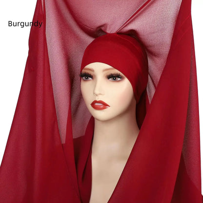Nouveau hijab instantané en mousseline avec boucle magnétique.