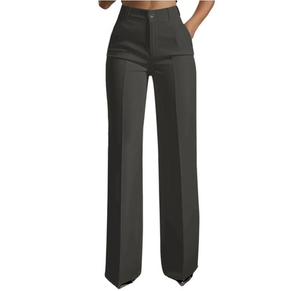 Pantalon blazer minimaliste à taille haute pour femme, coupe droite et fluide.