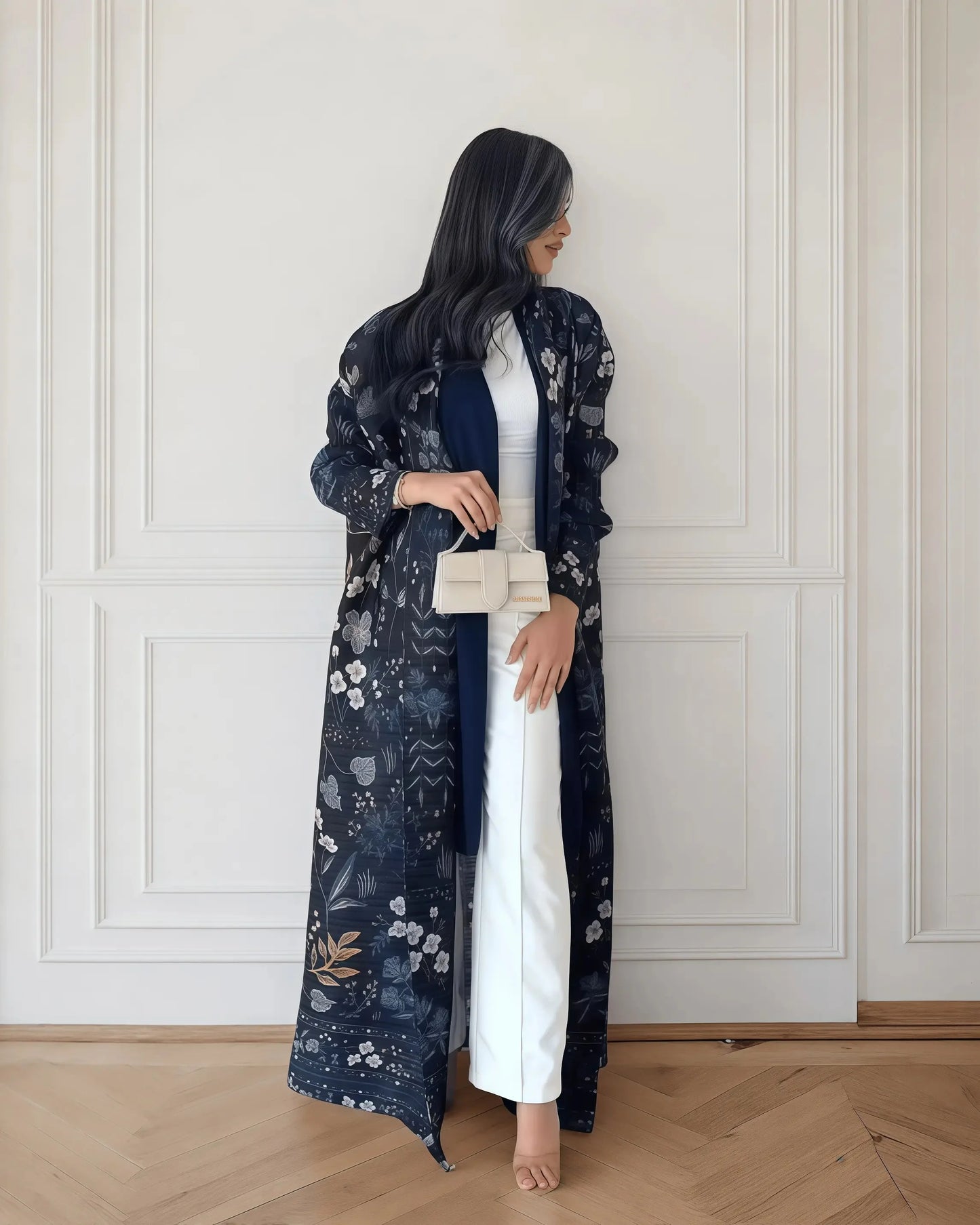 Abaya Miyake élégante à imprimé vintage, ouverte sur le devant, kimono long .